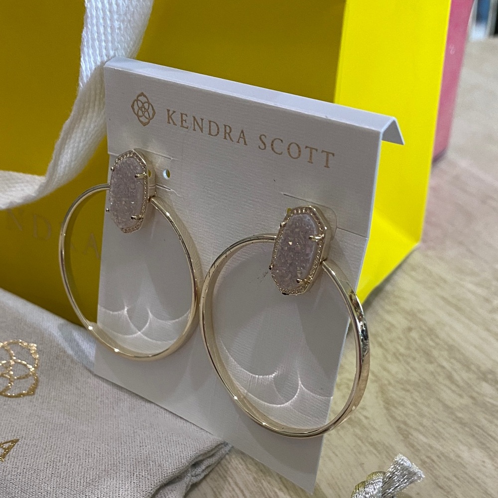 Kendra Scott Gold and Cream Hoop Earrings - Picture 3 of 4